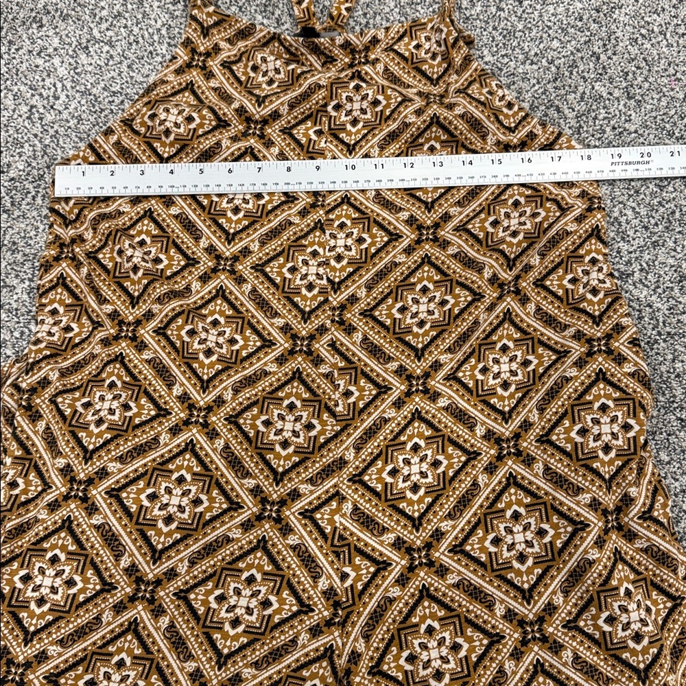 Known Supply Brown Cream Organic Cotton Geometric Print Boho Aztec Jumpsuit Sz M - Picture 15 of 16